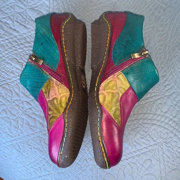 Socofy Purple Printing Flowers Leather Zip Booties - Picture 8 of 13
